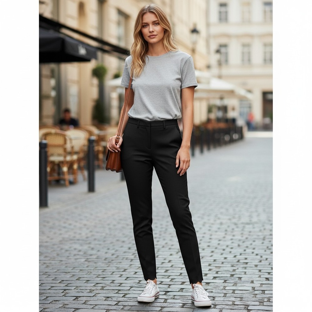 Hugo Boss Womens Black Slim Fit Dress Pants Trousers Raw Hem Size 6